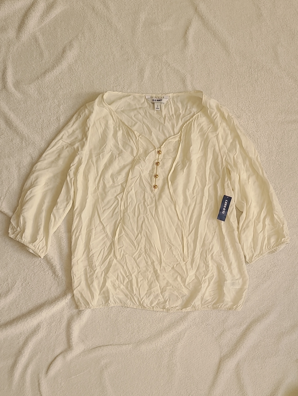 old navy NWT chase blouse marshmallow  Cream L Peasant Top Coastal Grandma Light